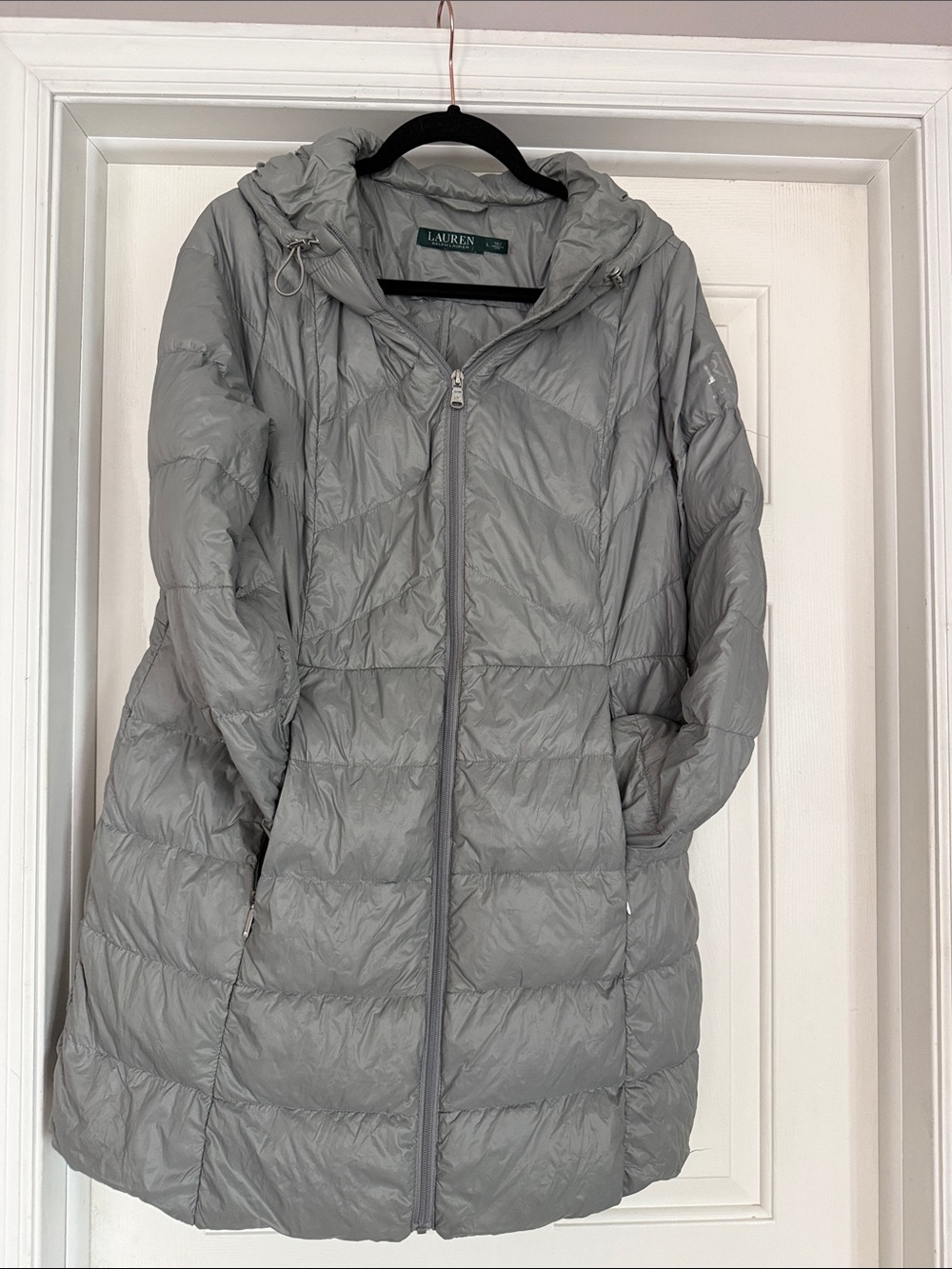 Ralph Lauren Gray Hooded Quilted Packable Puffer Coat
